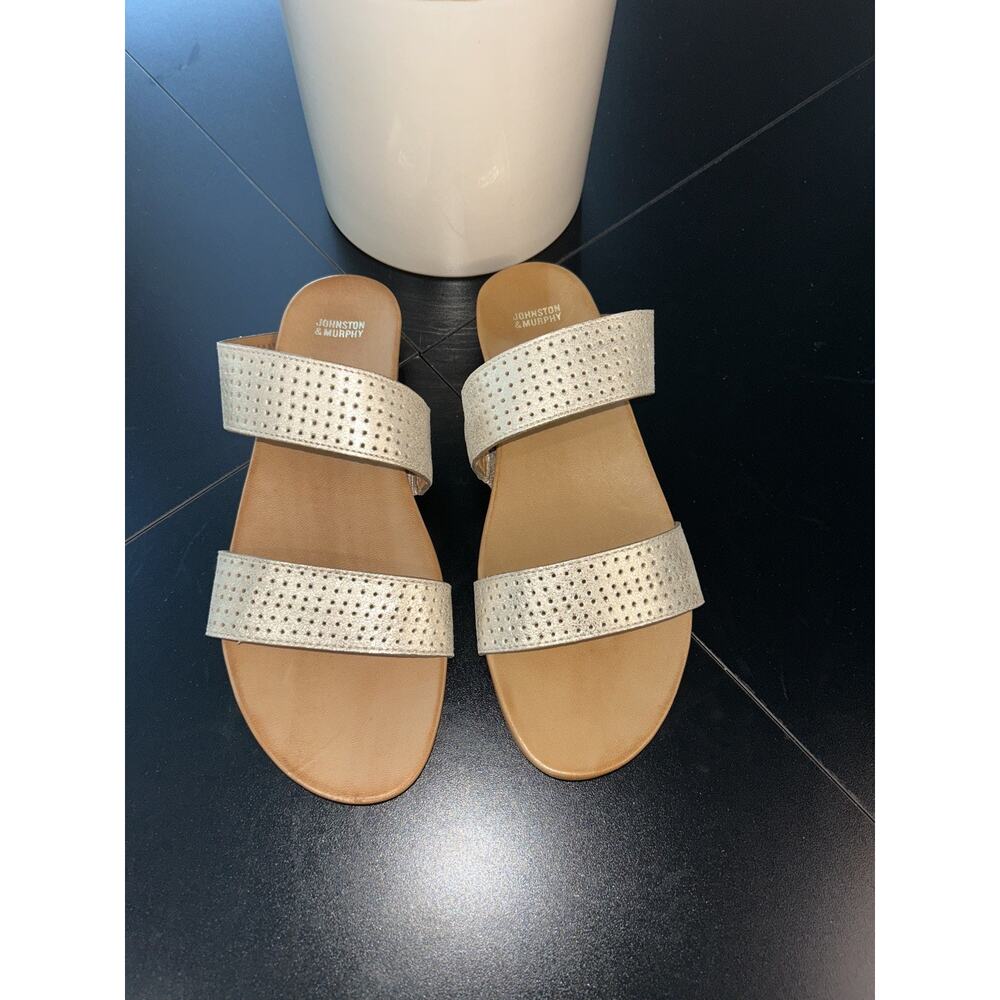 Johnston & Murphy Jodi Perfed Gold Metallic Slide – Size 8, Brand New in Box